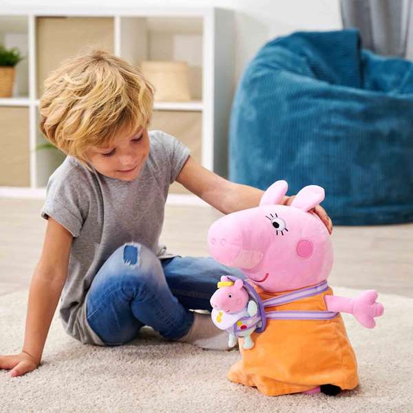 Smoby Peluche Mamá Pig con Evie de Peppa Pig, 33 cm, Poliéster, Juguete de Peluche