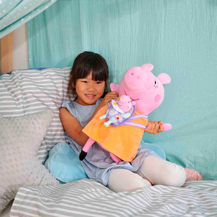 Smoby Peluche Mamá Pig con Evie de Peppa Pig, 33 cm, Poliéster, Juguete de Peluche