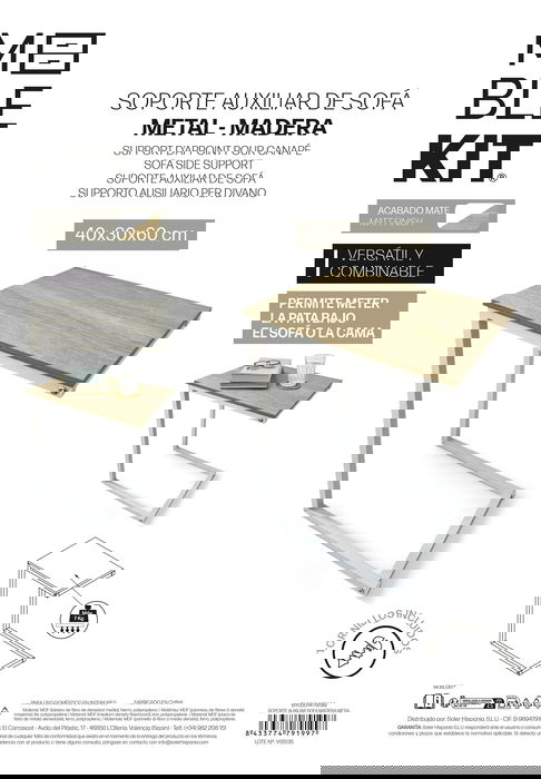 Inde Soporte Auxiliar Sofa Madera-Metal 40x30x60 cm (3 Unidades)