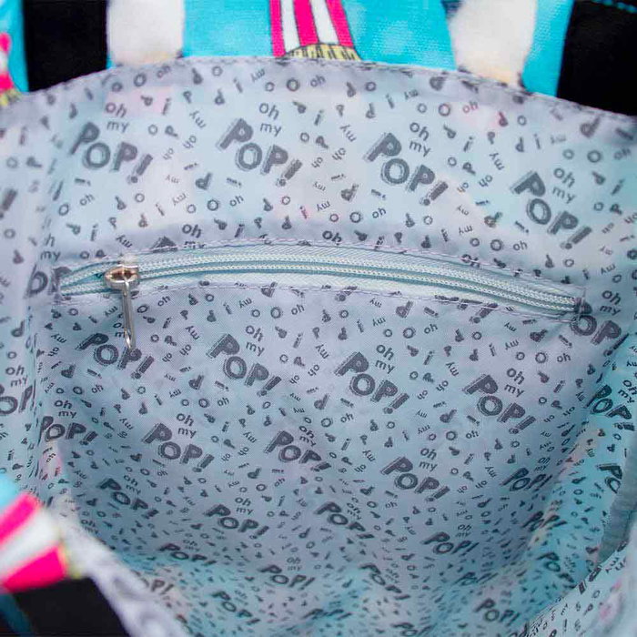 Oh My Pop Bolsa Tote Shopping Bag Angry Cat Turquesa para la Compra con Asas y Bolsillo Interior