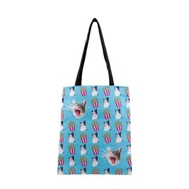 Oh My Pop Bolsa Tote Shopping Bag Angry Cat Turquesa para la Compra con Asas y Bolsillo Interior