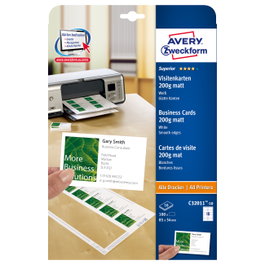 AVERY Zweckform Tarjetas de visita C32011-10 blanco mate 200 g/qm, 100 unidades