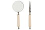 DKD Home Decor Lupa de Mano Colonial Blanco Plateado Acero Hueso Cristal Set de 2 8 x 30 x 8 cm