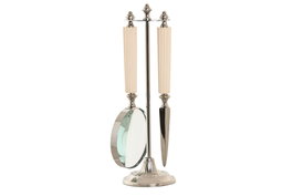 DKD Home Decor Set de Lupa de Mano de Acero con Soporte y Abrecartas