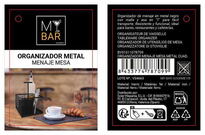 Inde Organizador Menaje Mesa Metal Cuad. 16,5 cm x 21,2 cm x 16,3 cm My Bar (8 Unidades)