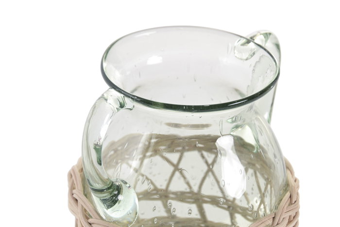 DKD Home Decor Jarrón de Cristal y Mimbre con 2 Asas Natural