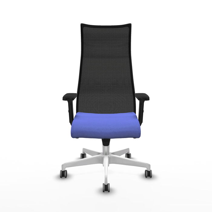 Sillón Albacete con mecanismo Sincro tapizada con Tela color Azul claro y malla color Negro. Equipado con Base poliamida blanca, Brazos 2D y Ruedas 65 mm parqué Sillón Albacete con mecanismo Sincro tapizada con Tela color Azul claro y malla color Negro. Equipado con Base poliamida blanca, Brazos 2D y Ruedas 65 mm parqué