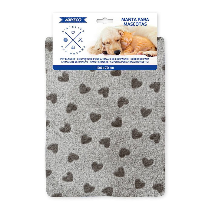 Nayeco Manta Corazones Gris para Mascotas 100 x 70 cm Suave