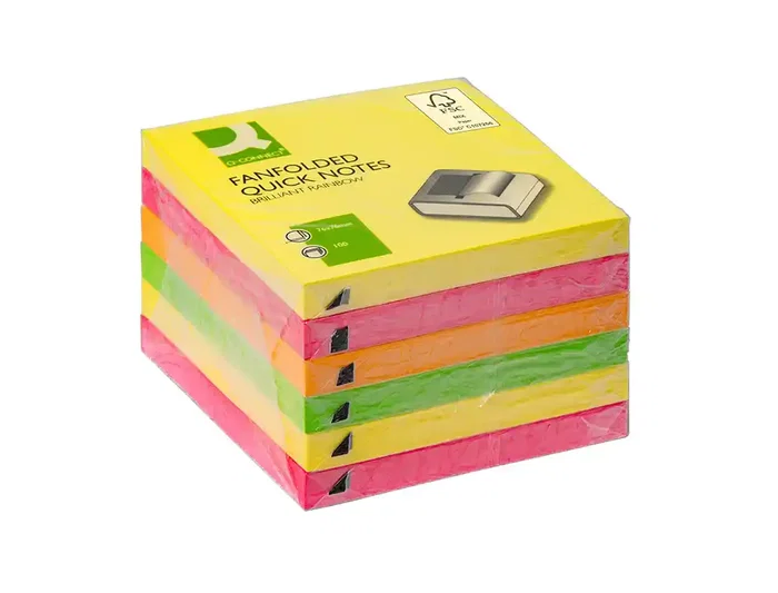 Q-connect Bloc de notas adhesivas quita y pon zig-zag 76x76 mm colores neon surtidos
