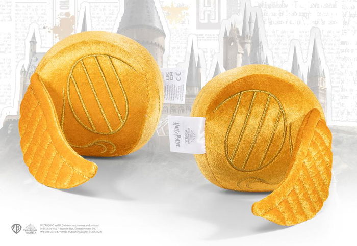 The Noble Collection Peluche Harry Potter - Snitch Dorada Extraíble de Felpa con Escudo de Hogwarts Bordado, Almohada Cojín 14''
