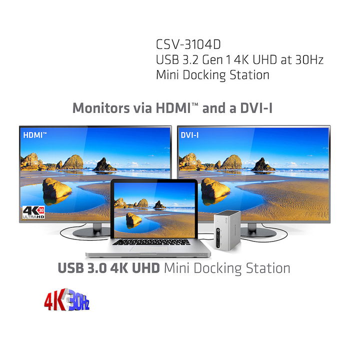 Club3D 4K Mini-Dockingst USB3 ->4xUSB3/HDMI/DVI/LAN 3840x2160 30Hz