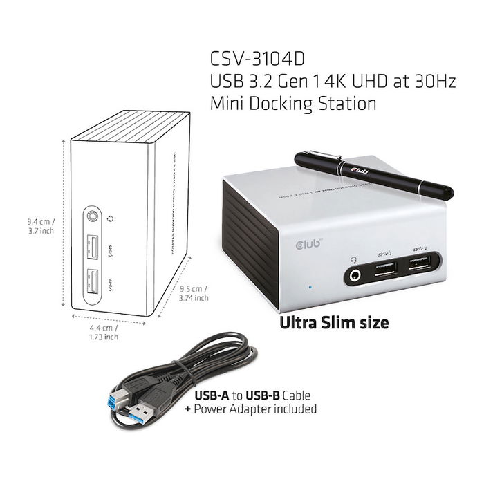 Club3D 4K Mini-Dockingst USB3 ->4xUSB3/HDMI/DVI/LAN 3840x2160 30Hz