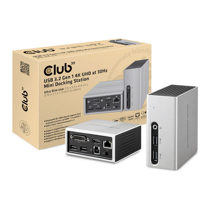 Club3D 4K Mini-Dockingst USB3 ->4xUSB3/HDMI/DVI/LAN 3840x2160 30Hz