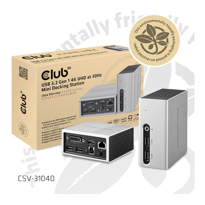Club3D 4K Mini-Dockingst USB3 ->4xUSB3/HDMI/DVI/LAN 3840x2160 30Hz