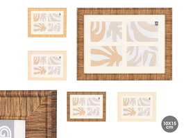 Giftdecor Marco Rayado 4 Fotos Plástico Madera MDF Vidrio Metal Beige Crema Marrón 32.5x42.5x1.5 cm (Set de 12)
