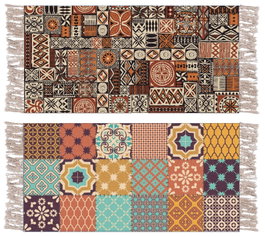 DKD Home Decor Alfombra Árabe Patchwork Algodón Poliéster Multicolor Beige 135x60x1 cm (4 Unidades)