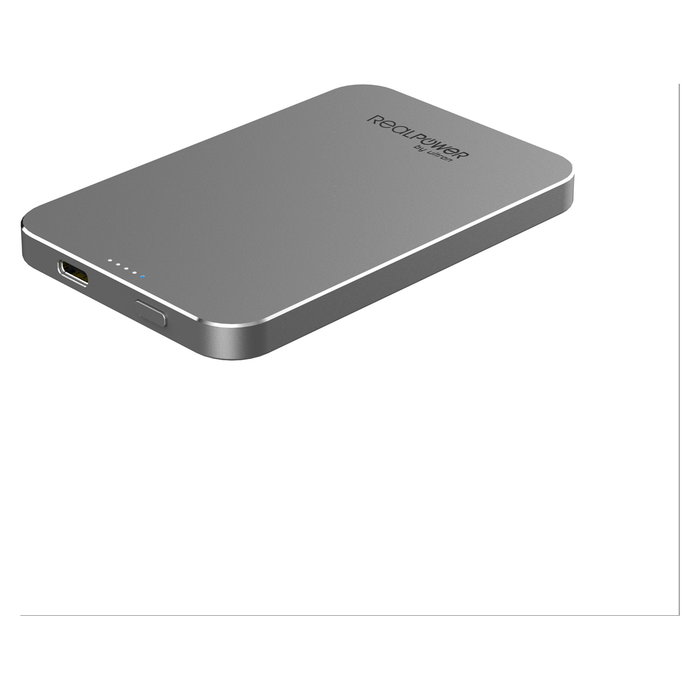 RealPower Powerbank PB-5000 MagSafe 5.000mAh, Cargador Inalámbrico 15W Gris, 1x USB-C, Batería Polímero Litio