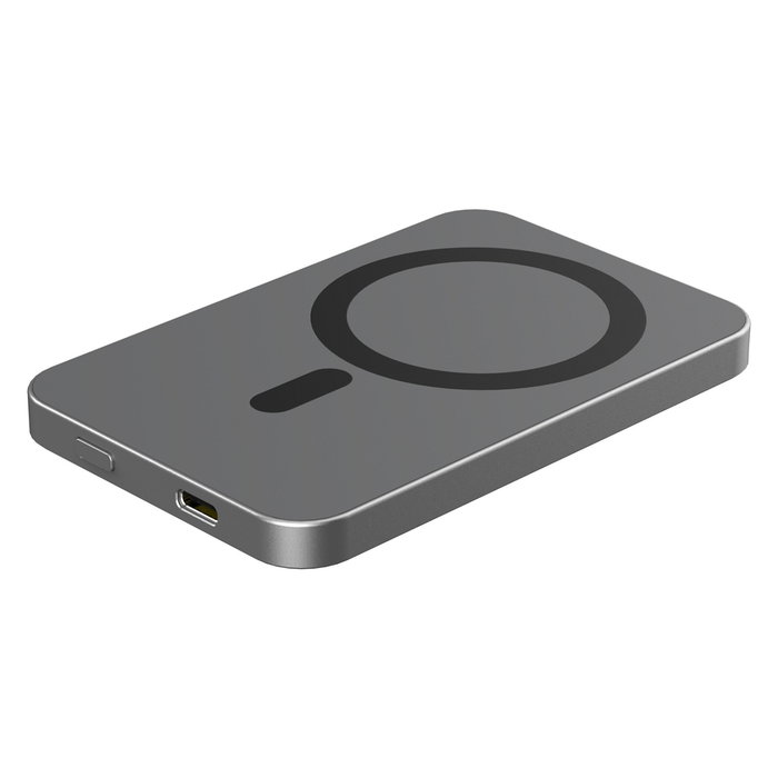 RealPower Powerbank PB-5000 MagSafe 5.000mAh, Cargador Inalámbrico 15W Gris, 1x USB-C, Batería Polímero Litio