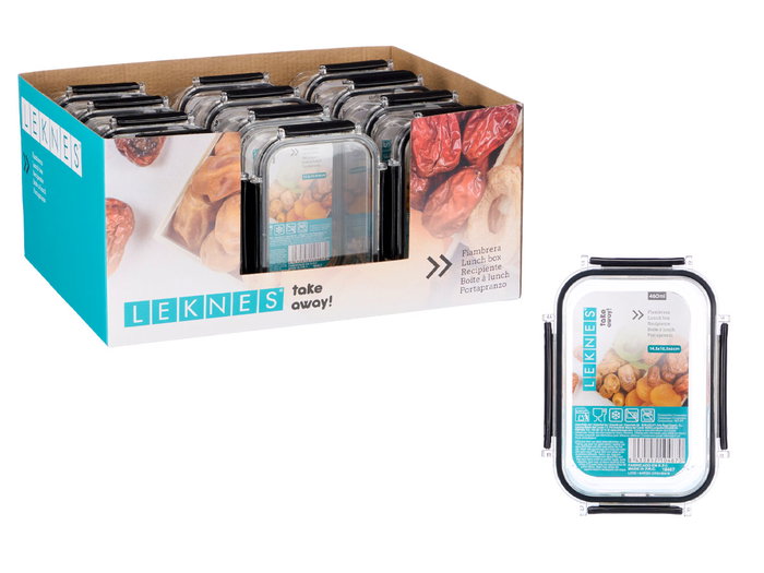 Leknes Fiambrera Rectangular Hermética Negra 460 ml 15 x 6.5 x 11 cm (Set de 24)