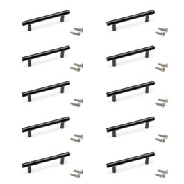 Emuca Lote de 10 tiradores para mueble Orlando, L136mm, intereje 96mm, Acero, Pintado negro