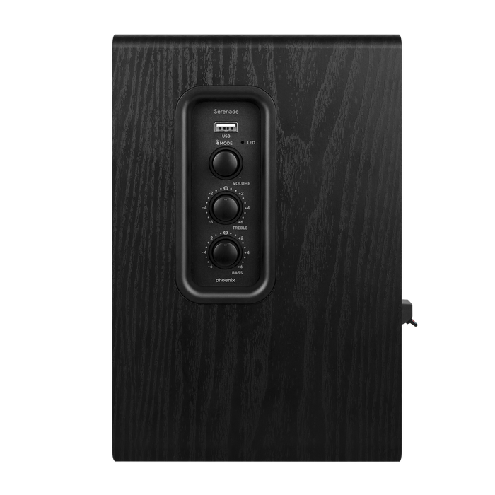 Phoenix Altavoces de Estudio para PC Phoenix Serenade 60W Estéreo 2.0 con Bluetooth 5.0, Conexiones RCA/USB/Óptica, Control Remoto, Construcción Madera