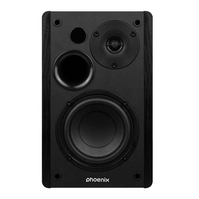 Phoenix Altavoces de Estudio para PC Phoenix Serenade 60W Estéreo 2.0 con Bluetooth 5.0, Conexiones RCA/USB/Óptica, Control Remoto, Construcción Madera