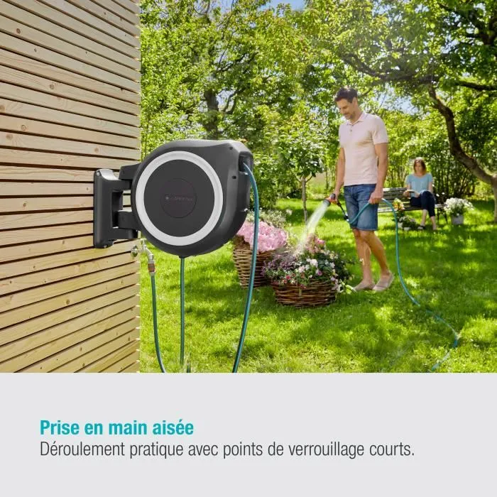 Gardena Enrollador de Manguera Automático de Pared RollUp M/L 25 m con Borde Blanco