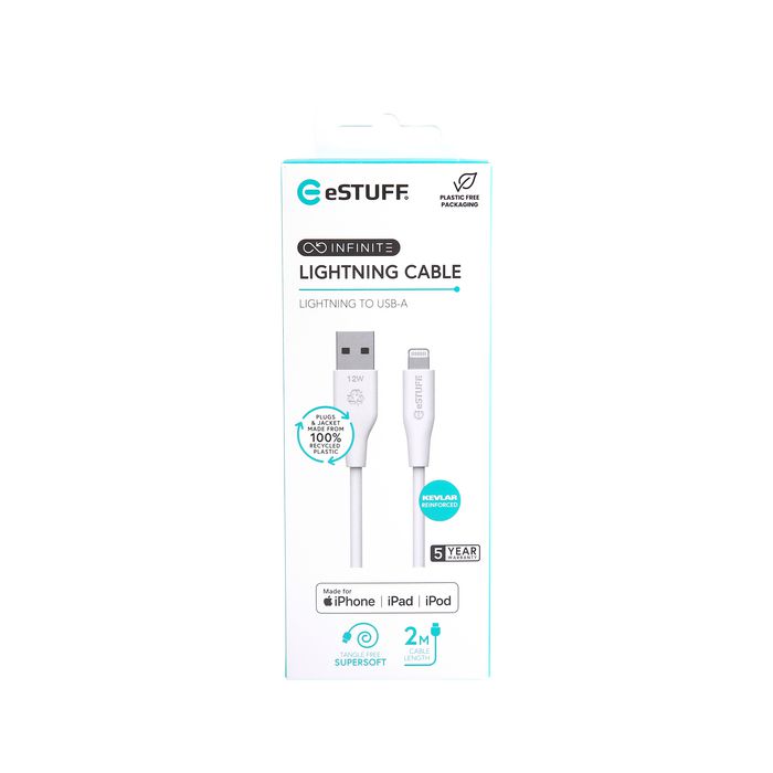 eSTUFF Cable Lightning Super Suave INFINITE 2m MFI - 100% Plástico Reciclado Libre de PVC