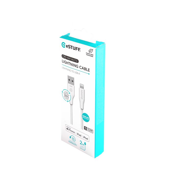 eSTUFF Cable Lightning Super Suave INFINITE 2m MFI - 100% Plástico Reciclado Libre de PVC