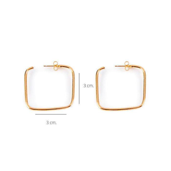 Shabama Pendientes Moore Cuadrados Oro Brillo - Pendientes de Acero para Mujer, Minimalistas, Cuadrado Delgado 3 x 3 cm, Par