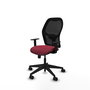 Silla de oficina Alocén con mecanismo Sincro tapizada con Tela color Granate y malla color Negro. Equipada con lumbar 1D, Brazos 1D y Ruedas 65mm nailon