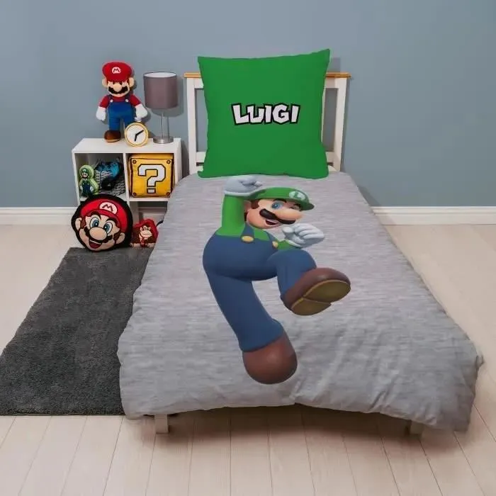 Mario Bros Juego de Cama Reversible Mario y Luigi Microfibra Funda Nórdica 140x200 cm Funda Almohada 63x63 cm