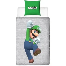 Mario Bros Juego de Cama Reversible Mario y Luigi Microfibra Funda Nórdica 140x200 cm Funda Almohada 63x63 cm