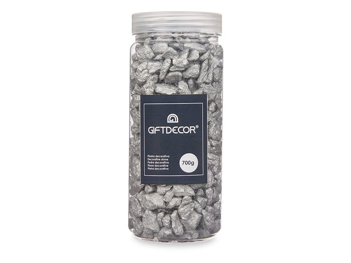 Giftdecor Bote de Piedra Metalizada 700 g Plata, Piedras 10-20 mm, 6.5x15.8x6.5 cm (Set de 12)