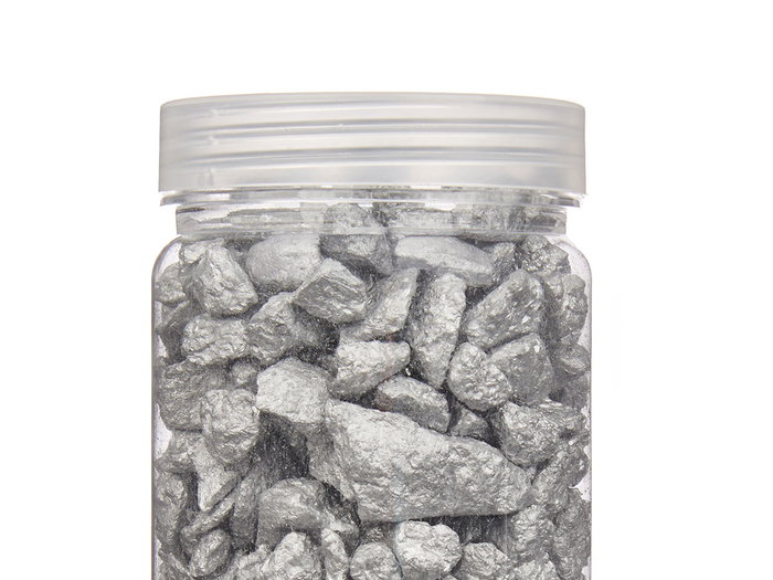 Giftdecor Bote de Piedra Metalizada 700 g Plata, Piedras 10-20 mm, 6.5x15.8x6.5 cm (Set de 12)