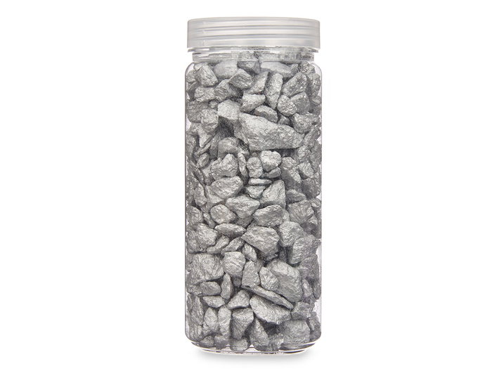 Giftdecor Bote de Piedra Metalizada 700 g Plata, Piedras 10-20 mm, 6.5x15.8x6.5 cm (Set de 12)