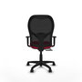 Silla de oficina Alocén con mecanismo Sincro/Traslack tapizada con Tela color Rojo y malla color Negro. Equipada con lumbar 1D, Brazos 1D y Ruedas de nailon 50 mm