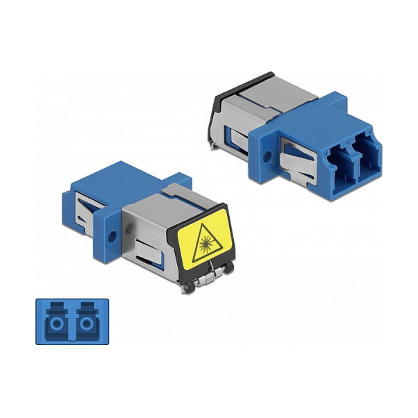 DeLOCK Acoplador de Fibra Óptica LC Duplex Monomodo Azul con Protección Láser