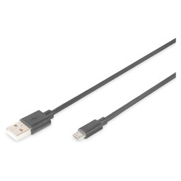 Digitus Anschlusskabel USB 2.0 Tipo A a Micro-B, Macho a Macho, Longitud 1 Metro, Color Negro, DA-70246
