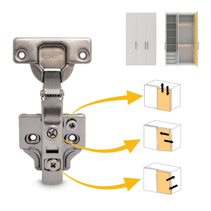 Emuca Lote de 20 bisagras rectas X91 con cierre suave y suplementos para atornillar, Altura 0, Acero, Titanio Emuca Lote de 20 bisagras rectas X91 con cierre suave y suplementos para atornillar, Altura 0, Acero, Titanio