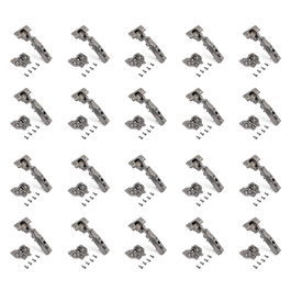 Emuca Lote de 20 bisagras rectas X91 con cierre suave y suplementos para atornillar, Altura 0, Acero, Titanio