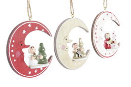 DKD Home Decor Decoración Colgante Navidad Tradicional Rojo Blanco Madera 11 x 32 x 17 cm (12 Unidades)