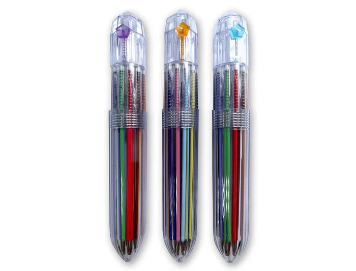 Liderpapel Bolígrafo 10 en 1 Retráctil, 10 Colores, Punta 1 mm, Cuerpo Transparente