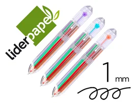 Liderpapel Bolígrafo 10 en 1 Retráctil, 10 Colores, Punta 1 mm, Cuerpo Transparente