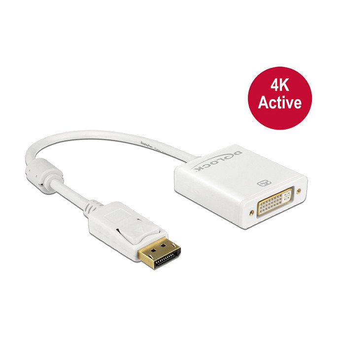 DeLOCK Adaptador de Video DisplayPort a DVI Blanco 4K Activo