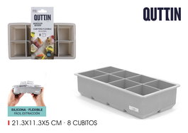 Quttin Cubitera Flexible de Silicona para 8 Cubitos, Molde de Hielo con Dimensiones 21.3x11.3x5 cm (24 Unidades)
