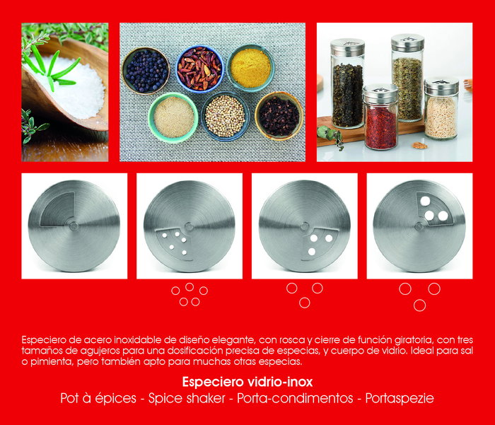 Inde Especiero Vidrio-Inox 5 cm x 8 cm (24 Unidades)