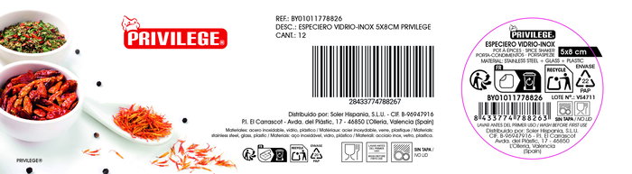 Inde Especiero Vidrio-Inox 5 cm x 8 cm (24 Unidades)