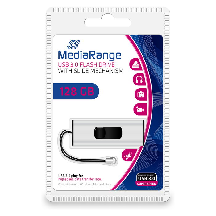 MediaRange MR918 USB 3.2 Stick 128GB Type-A / Micro-USB - Lectura 80 MB/s - Negro/Plata