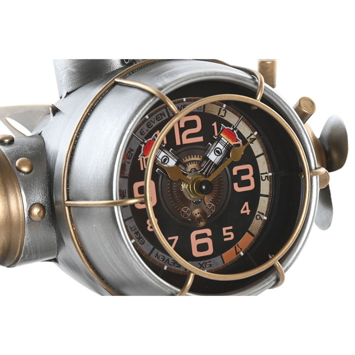 DKD Home Decor Reloj de Sobremesa de Metal con Diseño de Avión Plateado